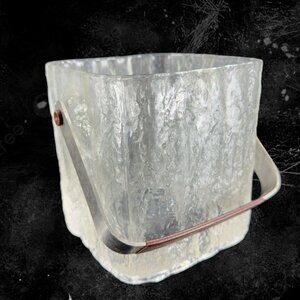 Vintage Hoya Glacier Ice Bucket Barware MCM Frosted Glass Clear Glass W Metal
